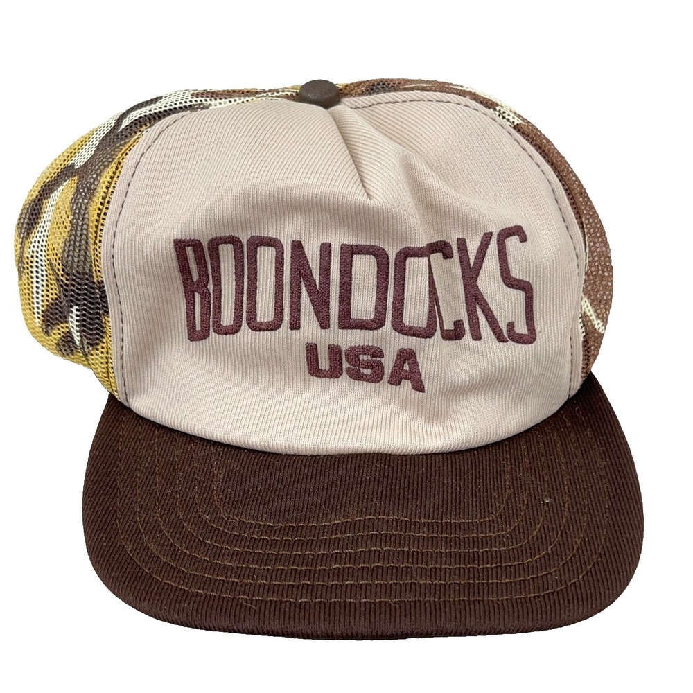 Vintage Camo Trucker Hat Cap Made In USA 80s Boondocks Hunting Bubble Snapback